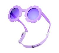 COCOSAND Lunettes de soleil pour tout-petits avec sangle verres polarisés rétro et cadre floral flexible pour bébés enfants garçons filles âge 3-24 mois, Héliotrope brillant (Tpe, silicone), X-Small