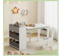 Cocosity Ensemble Table Et 2 Chaises Enfant En Bois Avec Rouleau De Papier, Étagères Et Tiroirs, Pour Fille Garçon 3-8 Ans, Gris