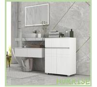 Cocosity Meuble De Rangement Pour Salle De Bain Sur Pied Placard 2 Portes 1 Tiroir, Étagère Régable, Blanc Laqué