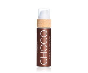 COCOSOLIS CHOCO Huile de Bronzage | Accélérateur de Bronzage | Huile bronzante soleil et cabine UV. Vitamine E et 5 huiles pressées à froid certifiées bio, dont cacao, coco, jojoba. 110 ml