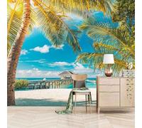 Cocotier De La Plage De Blue Sky Sea Papier Peint 3D Installation Facile Intissé Tapisserie Bureau Salon Canapé Chambre Décoration Murale-350cm×256cm