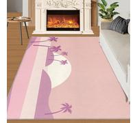 Cocotier Rose Tapis Magnifique Coucher De Soleil sur L'océanTapis pour Chambre Chambre De Fille Rose Moderne 120x170 Rug Paysage Océanique Rug Tapis Lavable en Machine pour Zones à Fort Trafic