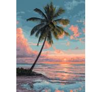 Cocotiers De Plage 5D DIY Diamond Painting Kit Complet pour Adultes et Enfants, 20x30cm, Broderie Diamant Plein Rond, Strass Point de Croix pour, Art Artisanat Décoration Murale Maison Cadeau E-742