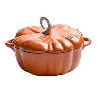 Cocotte à La Citrouille, Marmite En Fonte avec Couvercle, Cocotte En Fonte éMailléE En Forme De Citrouille CréAtive pour RagoûT, CuisinièRe à Feu Ouvert pour Camping(Color:25cm Croissant Pot Knob)