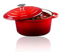 Cocotte Alpina Cocotte en Fonte avec Couvercle - Poêle 24 cm - Toutes Sources de Chaleur - Rouge