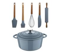 Cocotte avec couvercle de Ø25,5 x 12 cm (5 L) en fonte + set de 5 ustensiles en silicone et bois NOIA San Ignacio