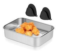 Cocotte avec passoire, plat à gratin Airfryer, en acier inoxydable, pour friteuse à air, avec passoire, couvercle d'étanchéité et poignées de protection contre la chaleur, accessoire polyvalent pour