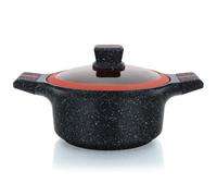 Herzberg, HGRSCAS32, Cocotte en Granit avec Couvercle en Verre, 32 cm, Idéale pour Cuisson Saine, Résistante aux Rayures, Facile à Nettoyer, Couleur Rouge et Noir