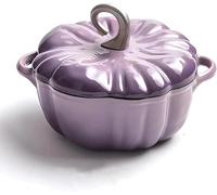 Cocotte citrouille en fonte émaillée 4L avec couvercle, marmite antiadhésive compatible induction et four, casserole décorative pour ragoûts, soupes et cuisson (Purple)