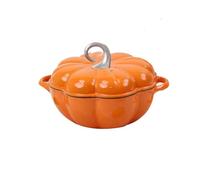 Cocotte citrouille en fonte émaillée 4L avec couvercle, marmite antiadhésive compatible induction et four, casserole décorative pour ragoûts, soupes et cuisson (Orange-red)
