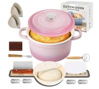 Cocotte en acier émaillé de 5 l avec panier de protection, cocotte antiadhésive, résistante au four, cocotte rose pour braiser, ragoûts, rôtir et cuire du pain