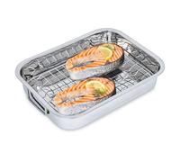 Cocotte en acier inoxydable avec grille de cuisson amovible - 32 x 24 cm - Plat à gratin avec poignées et grille pour barbecue et four - Bol suédois - Moule à dessert - Passe au lave-vaisselle