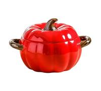 Cocotte En Céramique AntiadhéSive Avec Couvercle, Compatible Micro-Ondes Et Lave-Vaisselle, Avec Poignée, Pour Dessert Ou Soupe, Décoration Pour Thanksgiving, Halloween, Fête De Citrouille (Rouge)