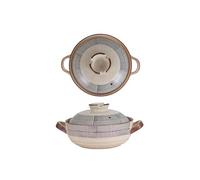 Cocotte en Céramique Japonaise Marmite à Ragoût et Soupe Ustensile de Cuisine Saine avec Couvercle et Double Poignée Va au Four et Cuisson Lente - Grès Résistant(1.5L)