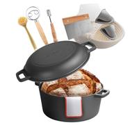 Cocotte en fonte 2 en 1, marmite pré-assaisonnée avec couvercle et poignées, pour four à pain 260 °C, 4,73 L, diamètre 26 cm, noir