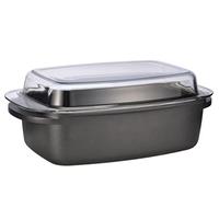 Cocotte en fonte d'aluminium 39 x 22 cm avec couvercle en verre - 5,6 l - Cocotte en métal avec revêtement antiadhésif - Casserole de service - Passe au lave-vaisselle