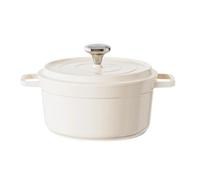 Cocotte en fonte d'aluminium émaillé avec couvercle 4,7 L pour la cuisson du pain, casserole antiadhésive pour toutes sources de chaleur, 24 cm (blanc)