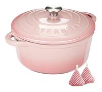 Cocotte En Fonte Émaillée-26 Cm Casserole Antiadhésive Avec Couvercle Et Maniques En Coton-Batterie De Cuisine Robuste Pour Braiser