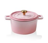 Cocotte en fonte émaillée antiadhésive avec couvercle et 2 poignées pour braiser les ragoûts, rôtir et cuire - Sans danger sur toutes les tables de cuisson (rose)