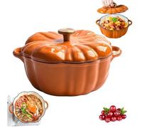 Cocotte en fonte émaillée avec couvercle, 1,59 l, jolie casserole en forme de citrouille pour Halloween, cocotte couverte, passe au four et à la cuisinière, cocotte en citrouille pour décoration