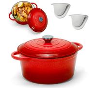Cocotte en fonte émaillée avec couvercle, antiadhésive, résistante au four, cocotte rouge pour braiser, ragoûts, rôtir et cuire du pain, 4 litres - 24 cm