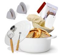 Cocotte en fonte émaillée avec panier de protection, cocotte antiadhésive résistante au four, cocotte blanche pour braiser, ragoûts, rôtir et cuire du pain 5 litres à 26 cm