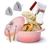 Cocotte en fonte émaillée avec panier de protection, cocotte antiadhésive, résistante au four, cocotte rose pour braiser, ragoûts, rôtir et cuire du pain 5 litres à 26 cm