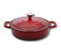 Elo 3082826 cocotte en fonte émaillée basse antiadhésive avec couvercle, rouge cerise, passe au four, marmite tous feux, faitout induction 28 cm 3L