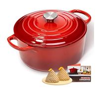 Cocotte en fonte émaillée de 5,5 l avec couvercle, passe au four jusqu'à 260 °C et sur toutes les tables de cuisson, rouge 26 cm Ventual