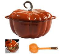 Cocotte en fonte émaillée en forme de citrouille avec couvercle | Cocotte-braisière à deux poignées avec motif de citrouilles d'automne Idéale pour la cuisine, la pâtisserie(24CM)