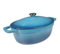 Cocotte En Fonte Émaillée Veohome Ovale Bleue 6l, Ø 32cm, Faitout Ultra Résistant, Marmite Compatible Induction-Gaz-Four