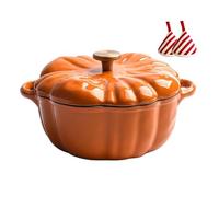 Cocotte En Fonte, Jolie Marmite Multifonction En Forme De Citrouille Avec Pince Triangulaire Thermo-isolante, Cocotte Émaillée Avec Couvercle Et Deux Poignées, Décoration D'Halloween(Orange)