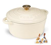 Cocotte en fonte maill e Overmont - Marmite de 5,5 litres avec couvercle, livre de recettes et maniques en coton - Batterie de cuisine robuste p