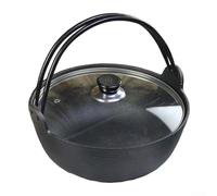 Cocotte en fonte non revêtue traditionnelle antiadhésive multi-usage pour cuisinière, four, braisage, cuisson lente, 28 cm, noir (couvercle en verre de 19 cm)