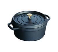 Cocotte en fonte ronde noire 22 cm avec couvercle à bouton laiton