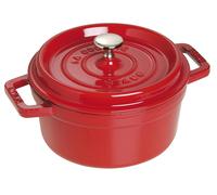 Cocotte en fonte ronde rouge cerise 24 cm avec couvercle à bouton laiton