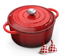 Cocotte Fonte - 26cm Rouge Faitout Marmite Four Hollandais avec Couvercle, Topbooc 5L Dutch Oven Émaillée Compatible Induction, Gaz, Four, Casserole pour Braiser Ragoûts Rôtir Pain