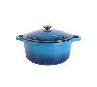 Cocotte Fonte Emaillée Bleue 6L ronde, Faitout Ultra Résistant,Marmite Compatible Induction/Gaz/Four, Cuisson Homogène, Saveurs Authentiques,