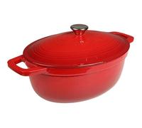 Cocotte Fonte Émaillée Ovale Rouge 6L - Compatible Induction Gaz et Four - Cuisson Homogène Ultra Résistante avec Couvercle Relief