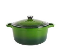Cocotte Fonte Émaillée ronde VeoHome Verte 6L Ø28cm, Faitout Ultra Résistant,Marmite Compatible Induction-Gaz-Four