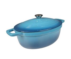 Cocotte Fonte Émaillée VeoHome Bleu 6L ovale, Faitout Ultra Résistant,Marmite Compatible Induction/Gaz/Four, Cuisson Homogène, Saveurs Authentiques, Couvercle Relief