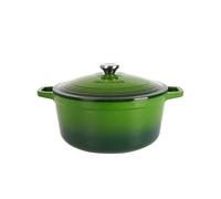 Cocotte Fonte Emaillée Verte 6L ronde, Faitout Ultra Résistant,Marmite Compatible Induction/Gaz/Four, Cuisson Homogène, Saveurs Authentiques,