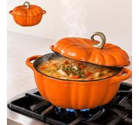 Cocotte Fonte Forme Citrouille, Marmite Citrouille, Cocotte En Fonte éMailléE En Forme De, Ustensile De Cuisine D'Automne Pour Soupes, RagoûTs Et Plats MijotéS (5QT)