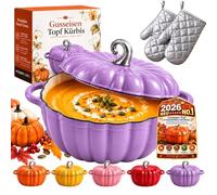 Cocotte Fonte Forme Citrouille, Marmite Citrouille Induction en Fonte Émaillée, Tous Feux et Four, Cuisson Homogène, Couvercle Ajusté pour Mijotés, Soupes, Ragoûts, Halloween et Automne，05-1850ML