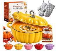 Cocotte Fonte Forme Citrouille, Marmite Citrouille Induction en Fonte Émaillée, Tous Feux et Four, Cuisson Homogène, Couvercle Ajusté pour Mijotés, Soupes, Ragoûts, Halloween et Automne，02-1700ML