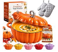 Cocotte Fonte Forme Citrouille, Marmite Citrouille Induction en Fonte Émaillée, Tous Feux et Four, Cuisson Homogène, Couvercle Ajusté pour Mijotés, Soupes, Ragoûts, Halloween et Automne，01-1700ML