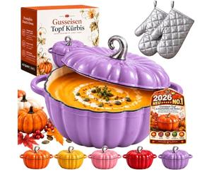 Cocotte Fonte Forme Citrouille, Marmite Citrouille Induction en Fonte Émaillée, Tous Feux et Four, Cuisson Homogène, Couvercle Ajusté pour Mijotés, Soupes, Ragoûts, Halloween et Automne，05-1850ML