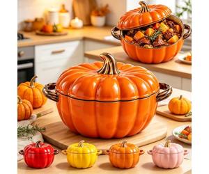 Cocotte Fonte Forme Citrouille,Marmite Citrouille Induction Halloween，A-L | Cocotte Fonte Émaillée Halloween,CréAtive Cocottes En Fontes éMailléE Forme De,Pour Soupes,RagoûTs Et Plats Mijotés