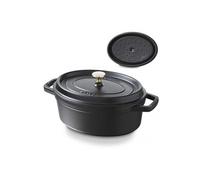 Cocotte en fonte ovale noire 29 cm avec couvercle à bouton laiton