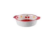 Cocotte Four circulaire en céramique à double oreille de 1000ml avec plaque cuisson, salade riz au fromage cuit four, assiette ouverture profonde Cuisine(Red)